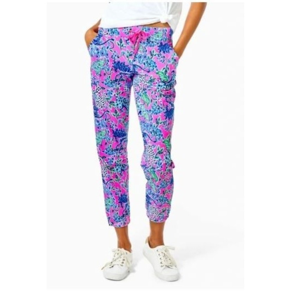 Lilly Pulitzer Mallie Jogger Pants XL Plumeria Pink Untamed Hearts NWT Jaguar